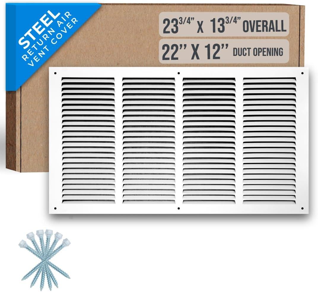 Fits 22x12 Duct Opening | Steel Return Air Grille by Handua | Vent Cover Grill for Sidewall and Ceiling | White | HVAC Cold Air Intake Grille | Outer Dimensions: 23.75"W X 13.75"
