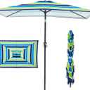 JEAREY 6.5x10 ft Rectangular Patio Umbrellas Rectangle Outdoor Umbrella with Push Button Tilt and Crank, Market Table Umbrella 6 Sturdy Ribs UV Protection for Poolside Garden Backyard Deck, Blue-Green Stripe