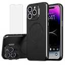 Asuwish Phone Case for iPhone 15 Pro Max 6.7 inch with Magsafe Tempered Glass Screen Protector and Stand Slim Cell Accessories Cover iPhone15promax 5G i Phone15Max Plus iPhone15 ProMax Women Men Black