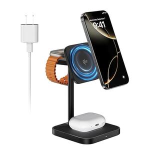 [Qi2 Certified ] LULULOOK 3 in 1 Charging Station, 15W QI2 Wireless Charger Stand Magnetic Charger for iPhone 17/16/15/14/13/12 Series, AirPods Pro/3/4, Apple Watch with 30W PD Adapter