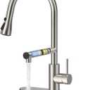 FEELSO Kitchen Faucets, Upgraded Filter Water Kitchen Faucet with Pull Down Sprayer, Brushed Nickel Stainless Steel High Arc 1 Or 3 Hole Kitchen Sink Faucet for Remove Chorine, Harmful Substances