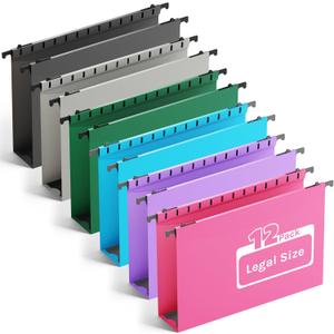 Ansook Legal Size Hanging File Folder Extra Capacity,Heavy Duty 2" Expandable Hang Folder with Tabs,12 Pack Reinforced File Cabinet Folders,Plastic Hanging File Organizer for File Frame Box