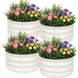 WILLOW WEAVE 4 Pcs Round Raised Garden Bed Outdoor, 2x2x1ft Circle Garden Bed, Galvanized Raised Planter Box for Gardening, Metal Raised Beds for Flower, Vegetable, Herb, White