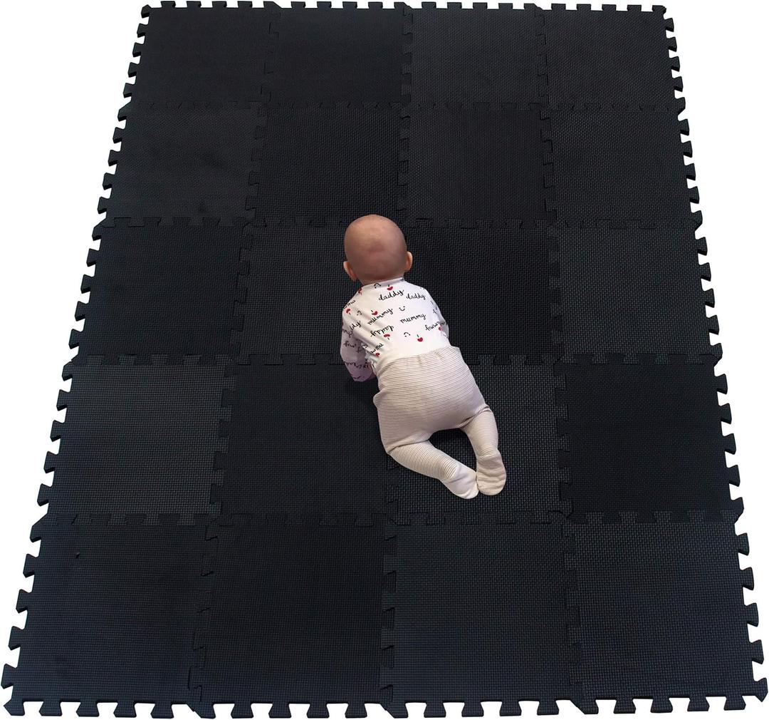 YIMINYUER 20 Tiles (30cm30cm1cm Each Tile) Baby Soft Puzzle Play Mats, Kids Thick EVA Foam Floor, Toddlers & Children's Soft Interlocking Mat R04G301020 (142114CM, Black)