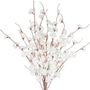 3 Pcs Faux Flowers for Vase Artificial Floral Stems White Fake Forsythia Flower with Long Stem 42.5" Silk Flowers Branches for Tall Vase Floral Arrangements Harvest Festival Winter Fall Decor