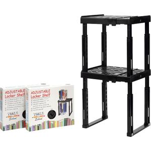 Tools-for-School Height & Width Adjustable Locker Shelf - Strong ABS Plastic - Width Adjusts from 8"-12.5" & Height Adjusts from 10"-14" - Patented Design - BEWARE OF CHEAP IMITATIONS - 2 Pack (Black)