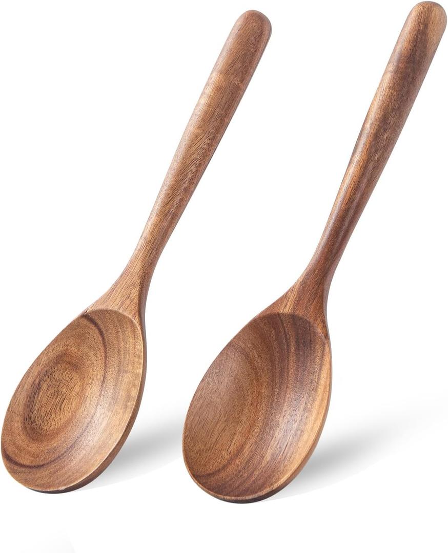 Wooden Cooking Spoons, 2 PCS Large Wooden Spoons for Cooking Natural Wood Spoons Heat Resistant Non Stick for Mixing, Baking, Serving and Stirring