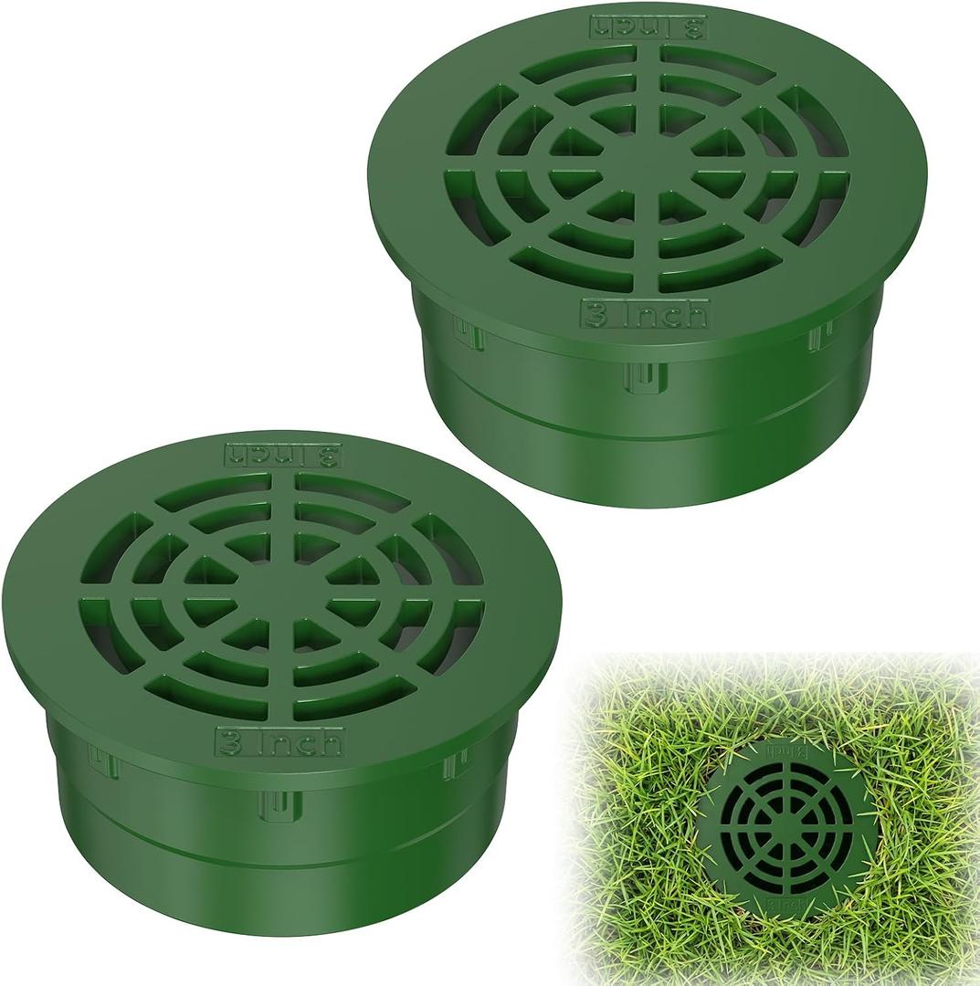 3 Inch Round Drainage Grate Cover, Outdoor Drain Cover for 3" SDR 35 Sewer & Drain Pipe/Fittings, Single-Wall Corrugated Pipe, Low Profile Lawn Drain Cover, Easy Installation (2PC-3 Inch)