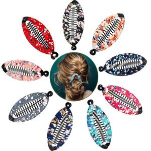 9 Pieces Banana Hair Clip Floral Clincher Hair Claws Bohemia Style Wrapped Cloth Banana Comb Clips Fish Shape Grips Clamp Accessories for Women Girls(4.3 x 2 Inch)