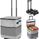Collapsible Large Rolling Cooler 60-Can/40L,3-in-1 Insulated Soft Cooler Bag,Adjustable Wheels&Handle, Rolling Cooler Cart for Beach Camping Travel Outdoor Hot Takeout Orders (gray)