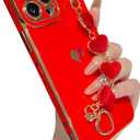 Caseative for iPhone 13 Pro Max Case,Cute Plating Love Heart Wrist Strap Chain Bracelet Phone Case (Red)