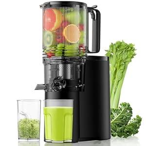 Cold Press Juicer, 5.3" Wide Feed Chute Juice Extractor Machine with 400W, High Juice Yield, Slow Masticating Juicer for Whole Vegetables & Fruits, Textured black