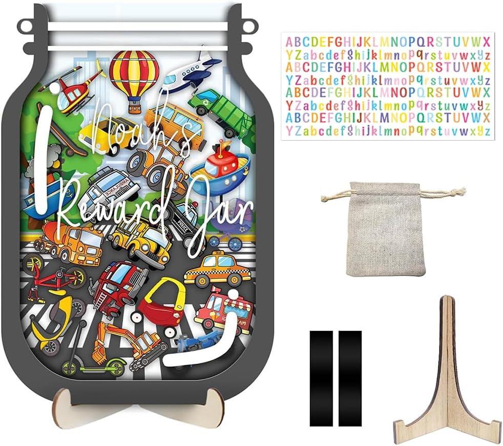 Reward Jars for Kids, Behavior Chart for Kids at Home, Chore Chart and Potty Training Rewards, Star Jar Reward System for Classroom, Positive Rewards Chart for Kids (Car)