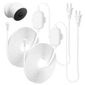 2Pack 30ft/9.1m Power Cord for Google Nest Cam Outdoor or Indoor, Battery - 2nd, Weatherproof 5V 2A Flat Charging Cable Power Connector for Nest Cam Continuously with One-Piece Molding Adapter