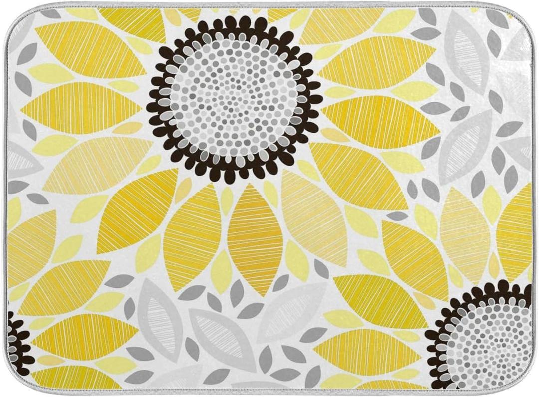 Sunflowers Dish Drying Mat for Kitchen, 16x18 Microfiber Mat Absorbent Reversible
