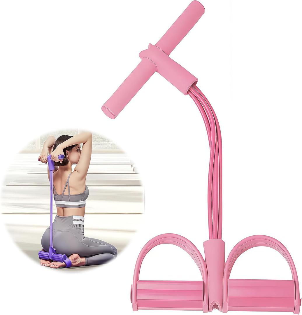 21 Fitness Resistance Bands-4 Tube Pedal Ankle Puller, New Elastic Yoga Pedal Puller Stretch Band for Exercise, AB Training Auxiliary Device Sit Up Exercise Equipment for Women Men (Pink)
