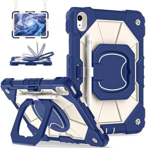 Scnioy Case for iPad (A16) 11th Generation 11 Inch (2025), iPad 10th Generation Case 10.9 Inch (2022), Shockproof Cover with 360° Rotating Stand Screen Protector Pen Holder Shoulder Strap, Navy Grey