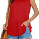 Womens Tank Tops Summer T Shirts Sleeveless Casual Loose Tunic Blouses (X-Large, As Pure Red)