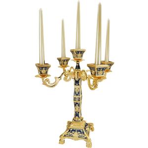 RosyLine Metal Candelabra 17" Height, Candle Holder with 5 Arms,Antique Bronze Furnish Candle Holder, Centerpiece for Home Decro,Wedding Event, Party,1 Pack (Golden Blue)
