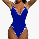 HYTENSUN Women's Criss Cross One Piece Swimsuits V Neck Binding Ribbed Swimwear High Cut Bathing Suit S