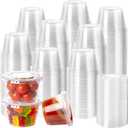 100 x HOMIP 100Pack 4oz Disposable Plastic Portion Cups with Lids, Small Mini Sauce Cups for Portion Control, Salad Dressing Cups, Airtight and Stackable Condiment Cups for Party, Holiday and Daily Use