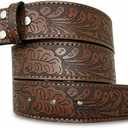 BC Belts Western Leather Belt Strap - 1.5 Wide with Embossed Scrollwork Without Buckle for Men & Women, Cowboy/Cowgirl Style (X-Small (26-28" Waist), Brown)