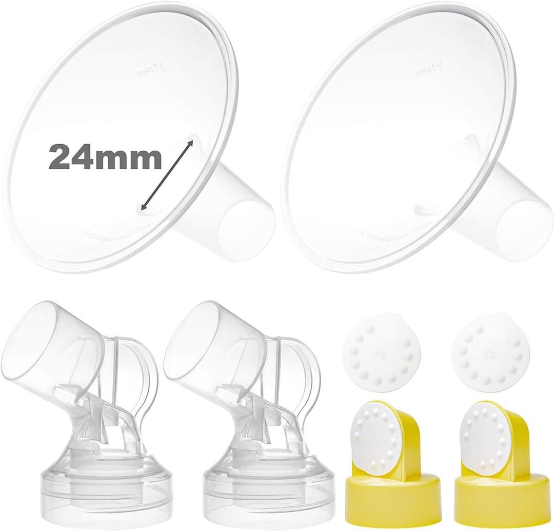 Nenesupply Pump Parts 24mm Flanges Compatible with Medela Breastpump Flange Valve Membrane Connector Compatible with Personalfit Connector Not Original Medela Pump Parts. Pump in Style Symphony