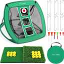 Pop Up Golf Chipping Net, Indoor/Outdoor Golfing Target Net Collapsible Portable Golf Hitting Net with 15 Training Balls and 2 Hitting Mats for Backyard Driving and Swing