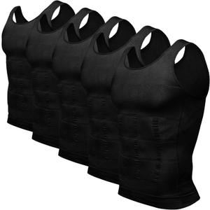 Odoland Mens 5 Pack Body Shaper Slimming Tummy Vest Thermal Compression Shirt Tank Top Shapewear (Black, XL)