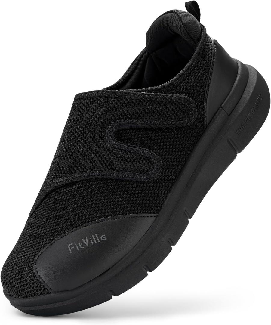 FitVille Diabetic Shoes for Men Extra Wide Width XX-Wide Orthopedic Slip-on Shoes Adjustable Closure Walking Sneakers with Arch Support Cushioning Therapeutic for Swollen Feet, 11.5