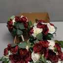 Set of 4 Bridesmaid Bouquets, 11 Inch Wedding Bouquets for Bridesmaids Artificial Flower Bouquets for Wedding Ceremony Bridal Shower Decorations - Burgundy & White