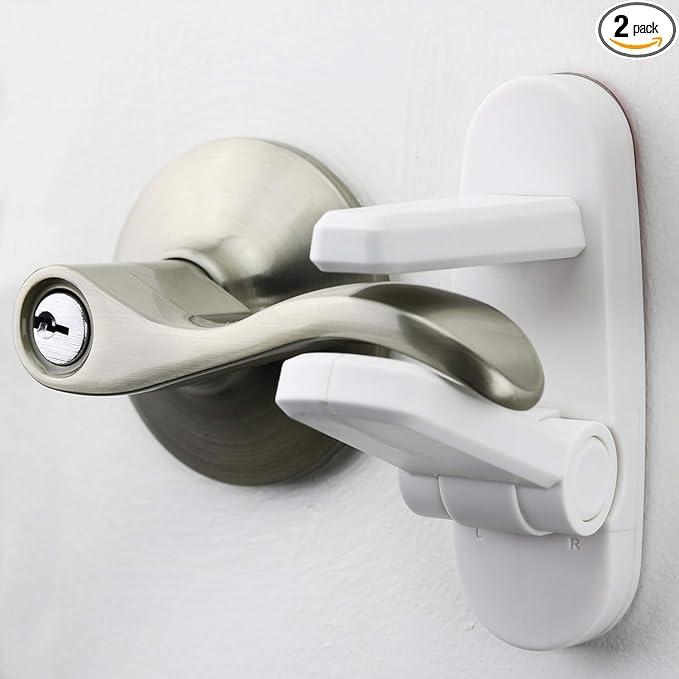 Door Lever Lock (2 Pack) – Prevents Toddlers from Opening Doors – Easy OneHand Operation for Adults – Durable ABS with 3M Adhesive Backing – No Tools Needed for Install