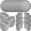 LIYH 36 PCS Grey Wheat Straw Dinnerware set - Plates and Bowls Set,Dishwasher & Microwave Safe Plastic Plates Reusable,Unbreakable Plastic Dinnerware,Plate for Camping Dishes (Gray)