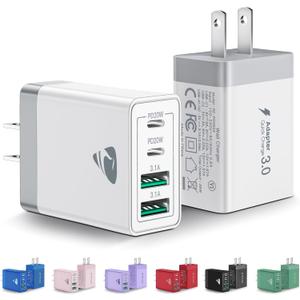 [2-Pack] USB C Wall Charger, 40W Fast USB C Charger Block, 4-Port PD Power Adapter + QC Wall Plug Multiport Type C Charging Block Cube Compatible with iPhone 16 15 14 13 12 11 Pro Max XR XS 8, Samsung