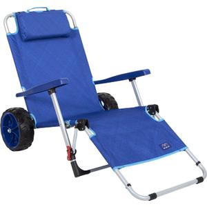 Mac Sports Beach Day Foldable Chaise Lounge Chair with Integrated Wagon Pull Cart Combination and Heavy Wheels - Perfect for Beach, Backyard, Pool or Picnic