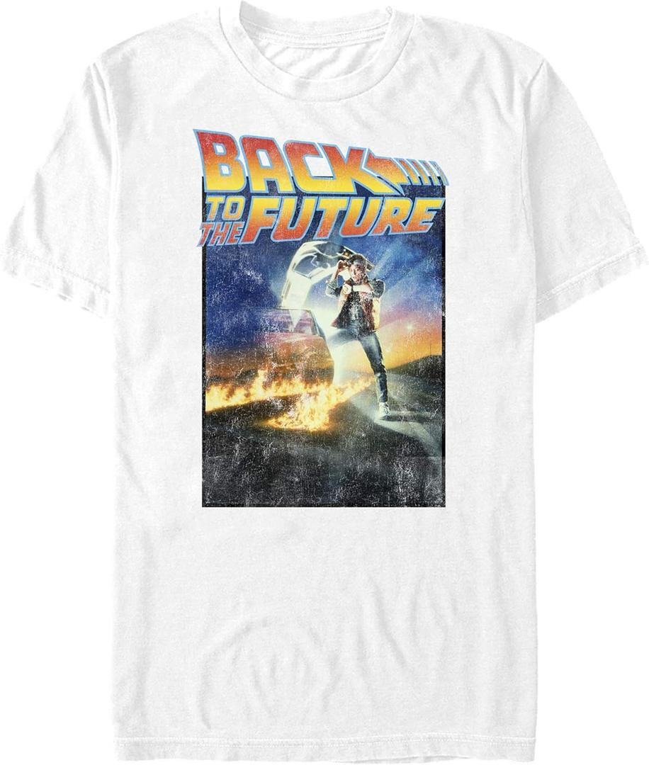 Back To The Future Classic Poster Young Men's Short Sleeve Tee Shirt (Large, White)