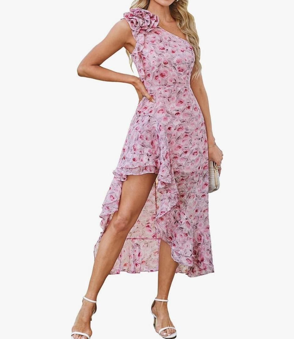 GRACE KARIN Womens Summer One Shoulder Sleeveless Dresses Floral Flowy Ruffle High Low Wedding Guest Maxi Sundresses Size 10