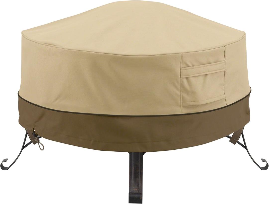 Classic Accessories Veranda Water-Resistant 30 Inch Round Fire Pit Cover, Patio Furniture Covers (30"DIA x 12"H, Pebble/Bark/Earth)