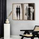 2 Pcs Framed Abstract Figure Wall Art Modern Black and White Minimalist Canvas Prints for Living Room Bedroom Bathroom Studio 16x24 Inch Ready to Hang
