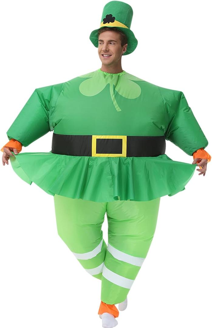 Arokibui Inflatable St. Patrick's Day Costume Blow up Green Leprechaun Costume Party Halloween Suit Unisex