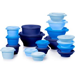 Tupperware Heritage Collection, New 36 Piece Food Storage Container Set in Vintage Blue, Dishwasher Safe and BPA Free (18 containers, 18 lids)