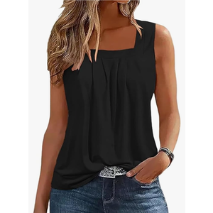 AIMITAG Color Block Ruffled Square Collar Tank Top Women Striped Tank Tee Summer Casual Loose Fit Sleeveless Shirt, 3XL