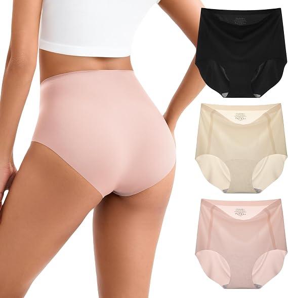 Women's Seamless Underwear Pack of 3, Laser-Cut No-Show Panties, Black & Beige – Size M (Style 8004#)
