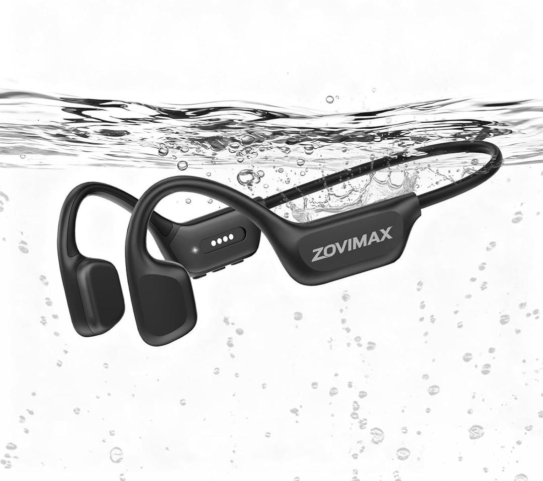 Bone Conduction Headphones, IPX8 Waterproof Swimming Headphones, Open Ear Headphones with MP3 Mode 32GB Memory Up to 12 Hours Playtime, Bluetooth 6.0 Earbuds Secure Fit for Running and Fitness (Black)