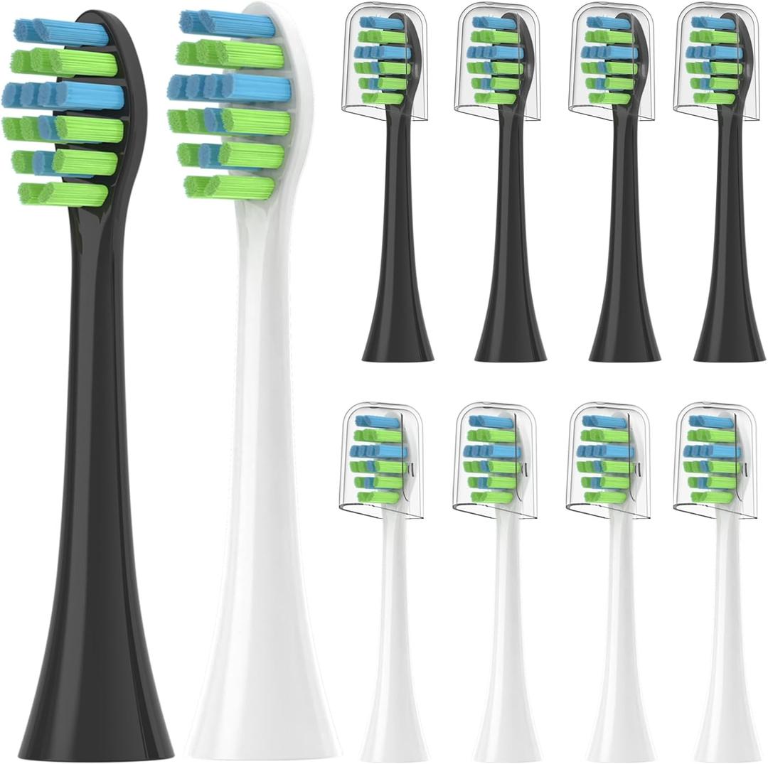 Toothbrush Replacement Heads Compatible with 7AM2M AM100/AM105/AM110 Electric Toothbrush, Soft Brush Bristles, 5 Pack White + 5 Pack Black