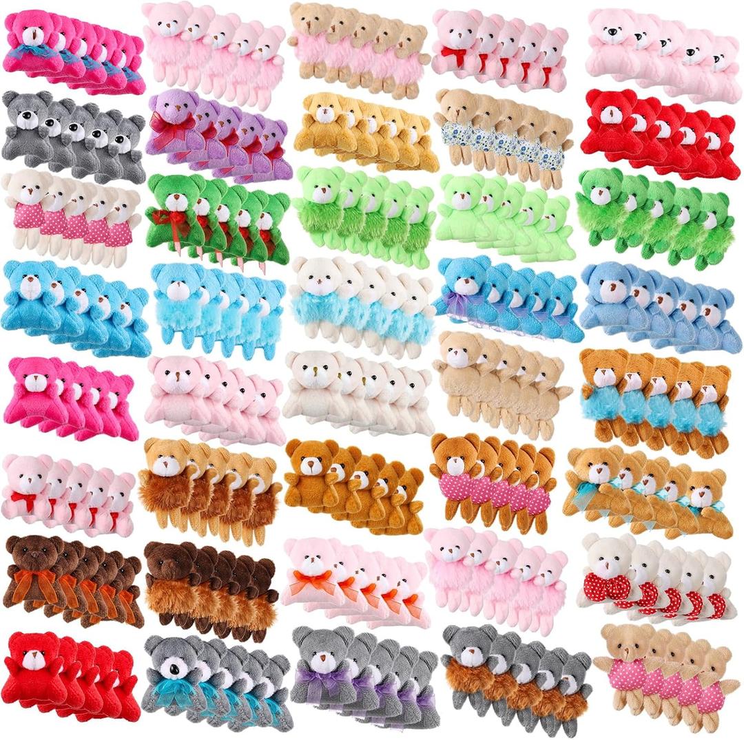 Leyndo 200 Pcs Mini Stuffed Bears Bulk Small Bear Stuffed Animals Keychain Tiny Plush Toys for Kids Easter Egg Stuffers Birthday Carnival Classroom Prizes Wedding Baby Shower Favors
