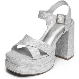 DREAM PAIRS Women's Platform Chunky Heels Square Open Toe Ankle Strap High Heeled Sandals Y2K Shoes for Party Brunch 7