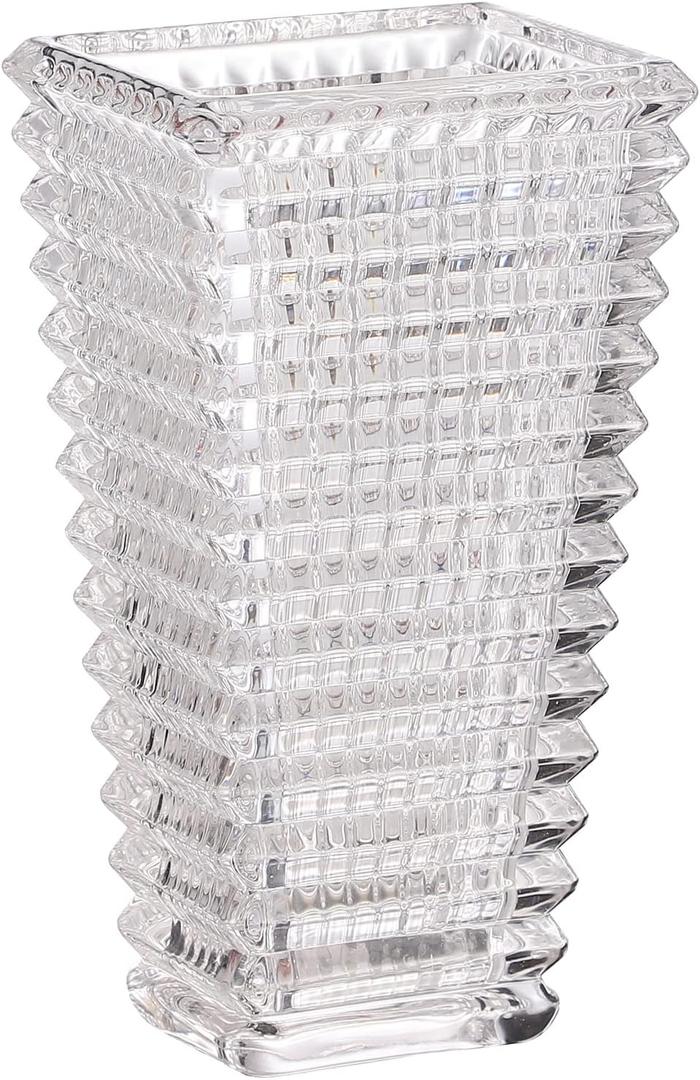 MCMCNCUIU Crystal Vase, Large Crystal Vases for Flowers, Clear Large Flower Vase, Modern Glass Vases for Living Room, Bedroom, Kitchen, Dining Table, Mantle, Wedding, 9 Inches