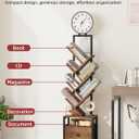 HIGDBFE 6 Tier Tree Bookshelf with Clock and Fabric Drawer, Small Narrow Bookcase, Tall Floor Standing Book Shelf for Bedroom, Living Room, Home Office, Rustic Brown