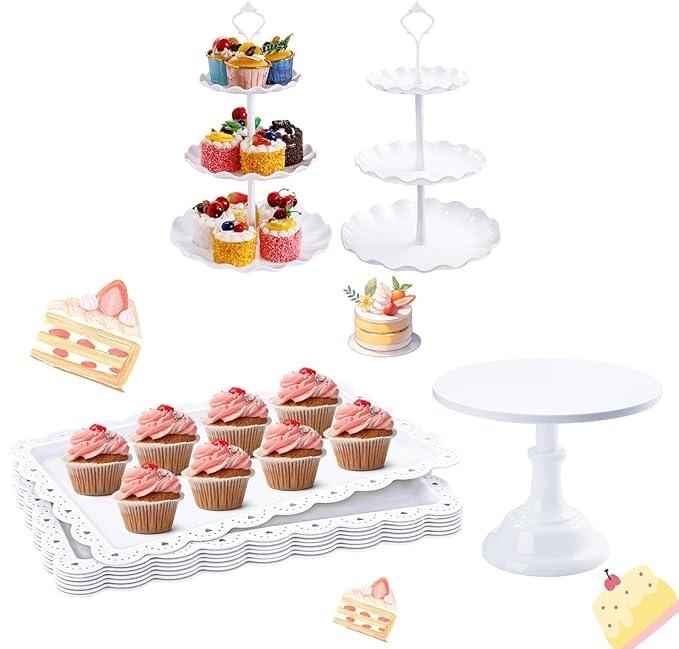 EI 7pcs Cake Stand ThreeTier Cupcake Stands Appetizer Trays Dessert Table Display Set Multiple Styles Candy Fruit Display Tower for Birthday Party Wedding Anniversary Baby Shower